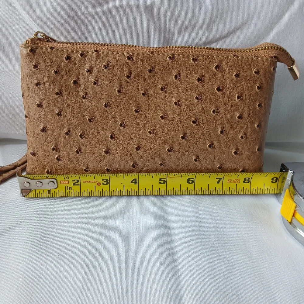 Tan Perforated Faux Leather Wristlet Clutch‎